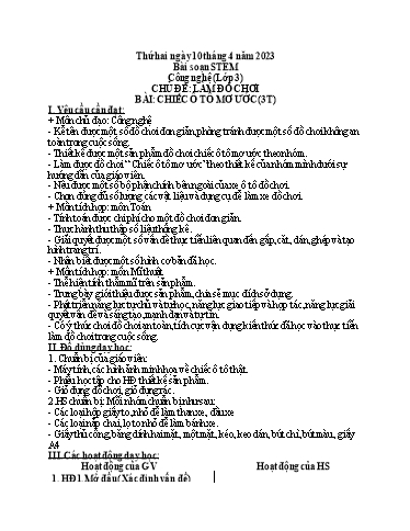 Bài học STEM Công nghệ Lớp 3 - Chủ đề: Làm đồ chơi - Bài: Chiếc ô tô mơ ước - Năm học 2024-2025 - Nguyễn Thị Hải Anh