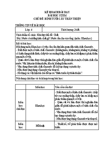 Bài học STEM Khoa học Lớp 4 - Chủ đề: Bình tưới cây thân thiện - Năm học 2024-2025 - Nguyễn Thị Hải Anh