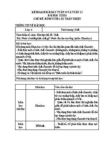 Bài học STEM Khoa học Lớp 4 - Tuần 10+12, Chủ đề: Bình tưới cây thân thiện - Năm học 2024-2025 - Trường Tiểu học Xuân Mỹ