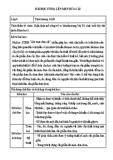 Bài học STEM Khoa học Lớp 5 - Bài: Lên men dưa cải - Năm học 2024-2025 - Nguyễn Thị Hải Anh