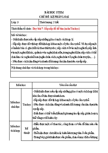 Bài học STEM Tin học Lớp 3 - Chủ đề: Kệ phân loại - Năm học 2024-2025 - Nguyễn Thị Hải Anh