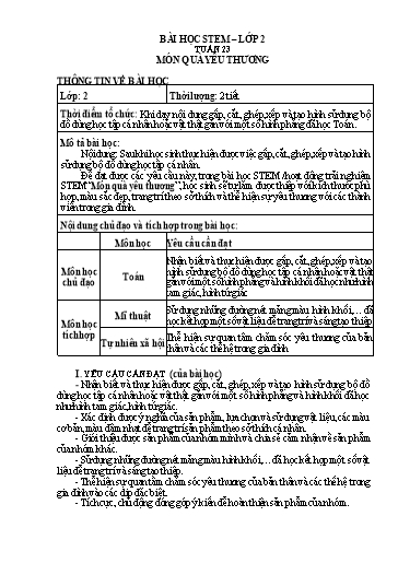 Bài học STEM Toán Lớp 2 - Tuần 23, Chủ đề: Món quà yêu thương - Trường Tiểu học Xuân Mỹ