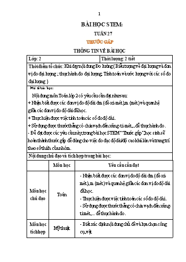 Bài học STEM Toán Lớp 2 - Tuần 27, Bài: Thước gấp - Trường Tiểu học Xuân Mỹ