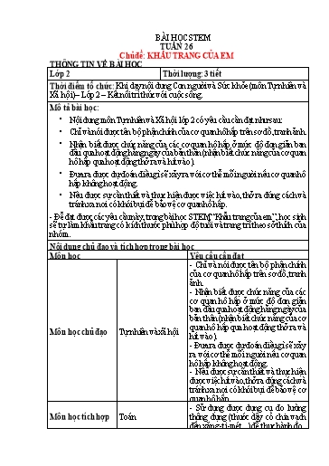 Bài học STEM Tự nhiên và Xã hội Lớp 2 - Tuần 26, Chủ đề: Khẩu trang của em - Trường Tiểu học Xuân Mỹ