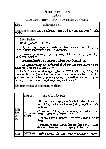 Bài học STEM Tự nhiên và Xã hội Lớp 3 - Tuần 2, Bài: Cẩm nang phòng tránh hỏa hoạn khi ở nhà - Trường Tiểu học Xuân Mỹ