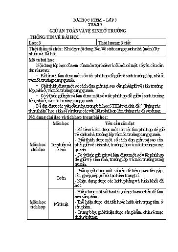 Bài học STEM Tự nhiên và Xã hội Lớp 3 - Tuần 7, Bài: Giữ an toàn và vệ sinh ở trường - Trường Tiểu học Xuân Mỹ