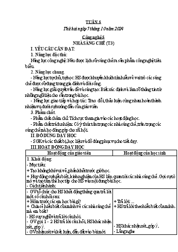 Kế hoạch bài dạy Công nghệ, Mĩ thuật Tiểu học (Kết nối tri thức) - Tuần 5 - Năm học 2024-2025 - Đặng Thị Hằng