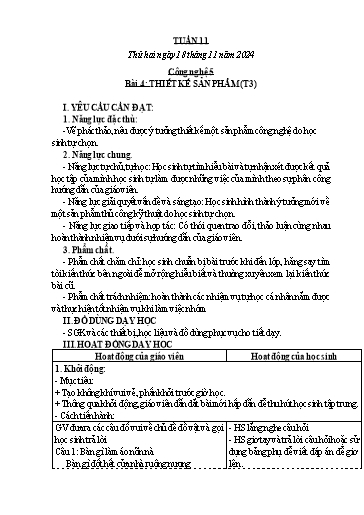 Kế hoạch bài dạy Công nghệ, Mĩ thuật Tiểu học (Kết nối tri thức) - Tuần 11 - Năm học 2024-2025 - Đặng Thị Hằng