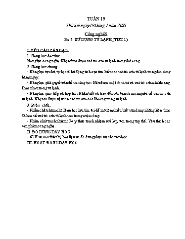 Kế hoạch bài dạy Công nghệ, Mĩ thuật Tiểu học (Kết nối tri thức) - Tuần 19 - Năm học 2024-2025 - Đặng Thị Hằng