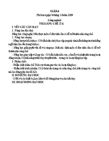 Kế hoạch bài dạy Công nghệ, Mĩ thuật Tiểu học (Kết nối tri thức) - Tuần 6 - Năm học 2024-2025 - Đặng Thị Hằng