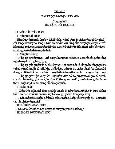 Kế hoạch bài dạy Công nghệ, Mĩ thuật Tiểu học (Kết nối tri thức) - Tuần 17 - Năm học 2024-2025 - Đặng Thị Hằng