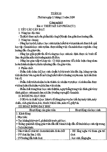 Kế hoạch bài dạy Công nghệ, Mĩ thuật Tiểu học (Kết nối tri thức) - Tuần 10 - Năm học 2024-2025 - Đặng Thị Hằng