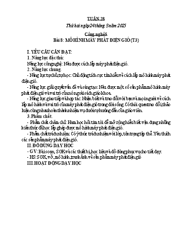 Kế hoạch bài dạy Công nghệ, Mĩ thuật Tiểu học (Kết nối tri thức) - Tuần 28 - Năm học 2024-2025 - Đặng Thị Hằng