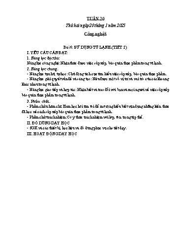 Kế hoạch bài dạy Công nghệ, Mĩ thuật Tiểu học (Kết nối tri thức) - Tuần 20 - Năm học 2024-2025 - Đặng Thị Hằng
