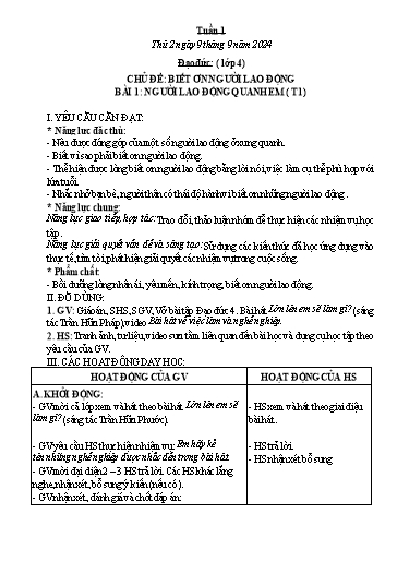 Kế hoạch bài dạy Đạo đức, Âm nhạc Tiểu học - Tuần 1 - Năm học 2024-2025 - Nguyễn Thị Huế