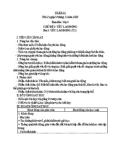 Kế hoạch bài dạy Đạo đức, Âm nhạc Tiểu học - Tuần 11 - Năm học 2024-2025 - Nguyễn Thị Huế