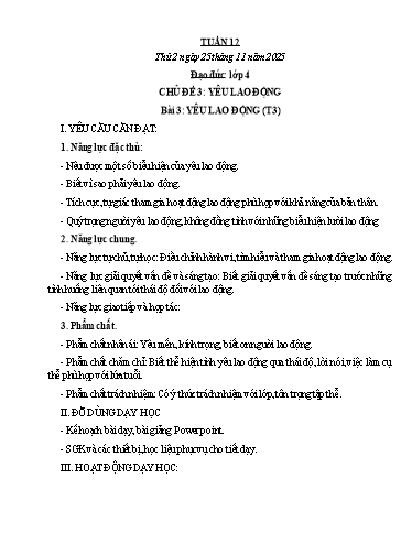 Kế hoạch bài dạy Đạo đức, Âm nhạc Tiểu học - Tuần 12 - Năm học 2025-2026 - Nguyễn Thị Huế