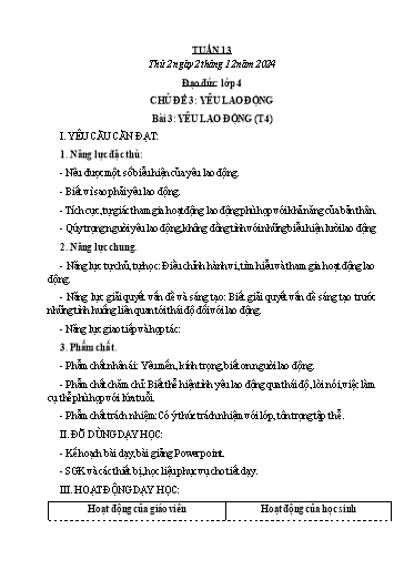 Kế hoạch bài dạy Đạo đức, Âm nhạc Tiểu học - Tuần 13 - Năm học 2024-2025 - Nguyễn Thị Huế