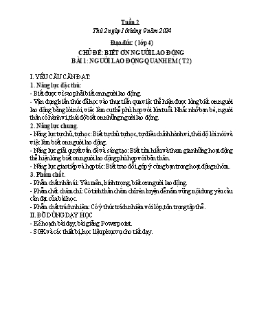 Kế hoạch bài dạy Đạo đức, Âm nhạc Tiểu học - Tuần 2 - Năm học 2024-2025 - Nguyễn Thị Huế