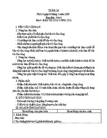 Kế hoạch bài dạy Đạo đức, Âm nhạc Tiểu học - Tuần 20 - Năm học 2024-2025 - Nguyễn Thị Huế