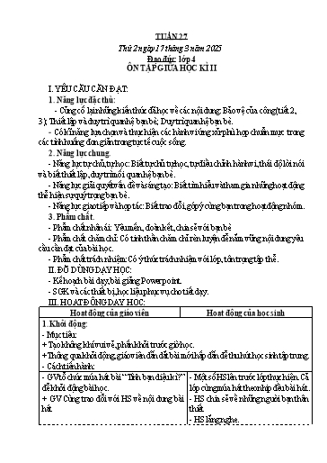 Kế hoạch bài dạy Đạo đức, Âm nhạc Tiểu học - Tuần 27 - Năm học 2024-2025 - Nguyễn Thị Huế
