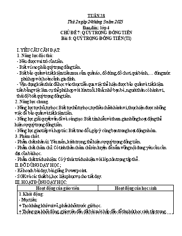 Kế hoạch bài dạy Đạo đức, Âm nhạc Tiểu học - Tuần 28 - Năm học 2024-2025 - Nguyễn Thị Huế