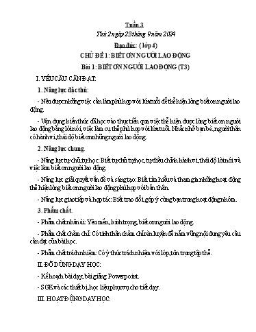 Kế hoạch bài dạy Đạo đức, Âm nhạc Tiểu học - Tuần 3 - Năm học 2024-2025 - Nguyễn Thị Huế