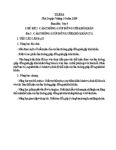 Kế hoạch bài dạy Đạo đức, Âm nhạc Tiểu học - Tuần 5 - Năm học 2024-2025 - Nguyễn Thị Huế