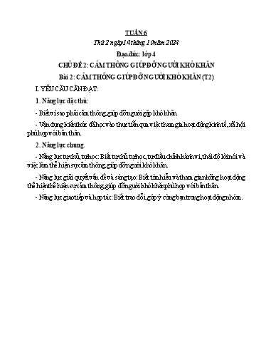 Kế hoạch bài dạy Đạo đức, Âm nhạc Tiểu học - Tuần 6 - Năm học 2024-2025 - Nguyễn Thị Huế