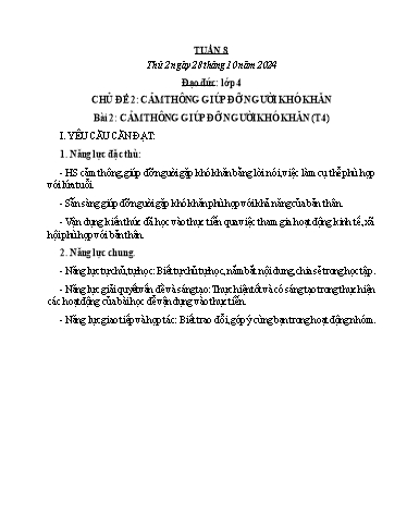 Kế hoạch bài dạy Đạo đức, Âm nhạc Tiểu học - Tuần 8 - Năm học 2024-2025 - Nguyễn Thị Huế