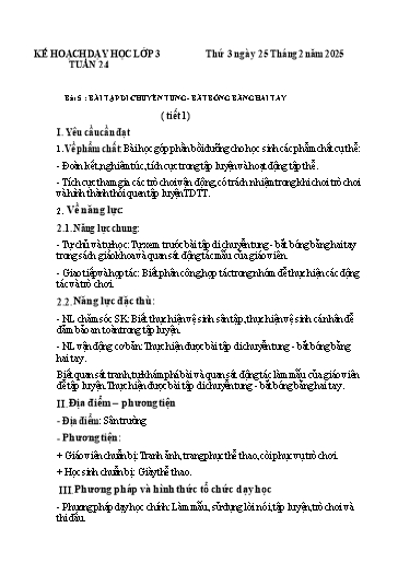 Kế hoạch bài dạy Giáo dục thể chất Lớp 3 (Kết nối tri thức) - Tuần 24 - Năm học 2024-2025 - Trường Tiểu học Xuân Liên