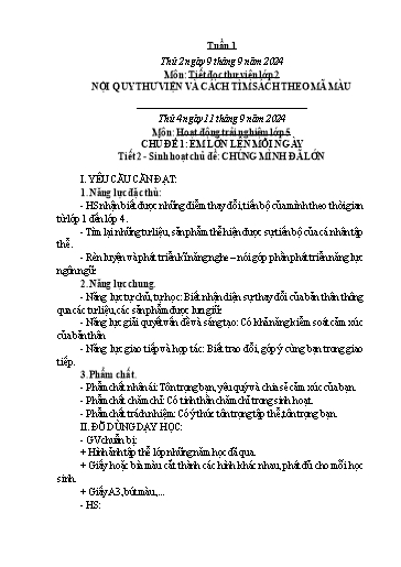 Kế hoạch bài dạy Hoạt động trải nghiệm Tiểu học - Tuần 1 - Năm học 2024-2025 - Trần Thị Huệ