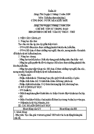 Kế hoạch bài dạy Hoạt động trải nghiệm Tiểu học - Tuần 10 - Năm học 2024-2025 - Trần Thị Huệ