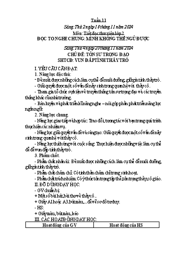 Kế hoạch bài dạy Hoạt động trải nghiệm Tiểu học - Tuần 11 - Năm học 2024-2025 - Trần Thị Huệ
