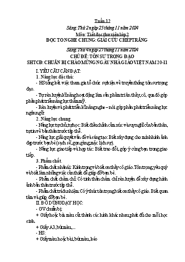 Kế hoạch bài dạy Hoạt động trải nghiệm Tiểu học - Tuần 12 - Năm học 2024-2025 - Trần Thị Huệ