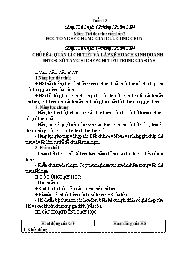 Kế hoạch bài dạy Hoạt động trải nghiệm Tiểu học - Tuần 13 - Năm học 2024-2025 - Trần Thị Huệ