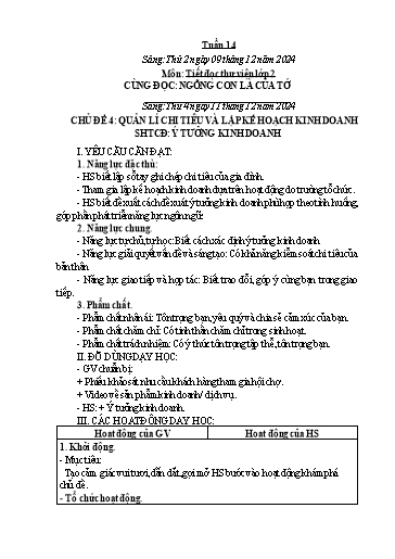 Kế hoạch bài dạy Hoạt động trải nghiệm Tiểu học - Tuần 14 - Năm học 2024-2025 - Trần Thị Huệ