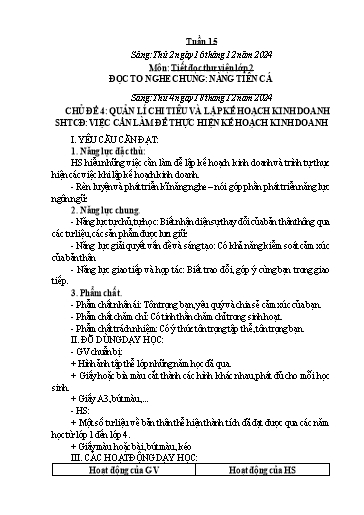 Kế hoạch bài dạy Hoạt động trải nghiệm Tiểu học - Tuần 15 - Năm học 2024-2025 - Trần Thị Huệ