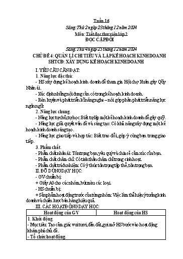 Kế hoạch bài dạy Hoạt động trải nghiệm Tiểu học - Tuần 16 - Năm học 2024-2025 - Trần Thị Huệ