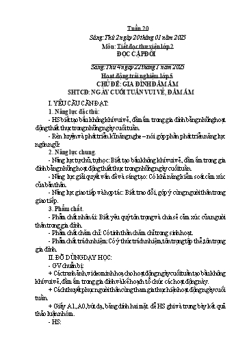 Kế hoạch bài dạy Hoạt động trải nghiệm Tiểu học - Tuần 20 - Năm học 2024-2025 - Trần Thị Huệ