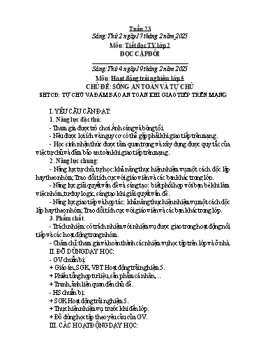 Kế hoạch bài dạy Hoạt động trải nghiệm Tiểu học - Tuần 23 - Năm học 2024-2025 - Trần Thị Huệ