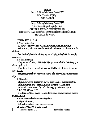 Kế hoạch bài dạy Hoạt động trải nghiệm Tiểu học - Tuần 28 - Năm học 2024-2025 - Trần Thị Huệ