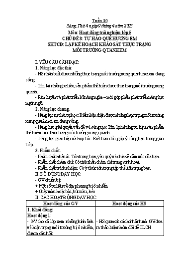 Kế hoạch bài dạy Hoạt động trải nghiệm Tiểu học - Tuần 30 - Năm học 2024-2025 - Trần Thị Huệ
