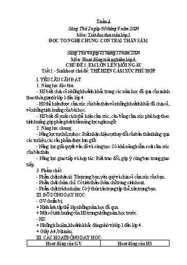Kế hoạch bài dạy Hoạt động trải nghiệm Tiểu học - Tuần 4 - Năm học 2024-2025 - Trần Thị Huệ