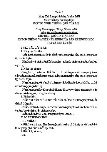 Kế hoạch bài dạy Hoạt động trải nghiệm Tiểu học - Tuần 6 - Năm học 2024-2025 - Trần Thị Huệ