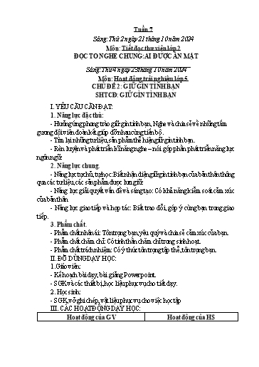 Kế hoạch bài dạy Hoạt động trải nghiệm Tiểu học - Tuần 7 - Năm học 2024-2025 - Trần Thị Huệ