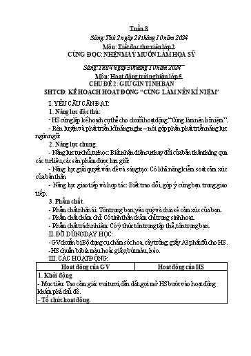 Kế hoạch bài dạy Hoạt động trải nghiệm Tiểu học - Tuần 8 - Năm học 2024-2025 - Trần Thị Huệ