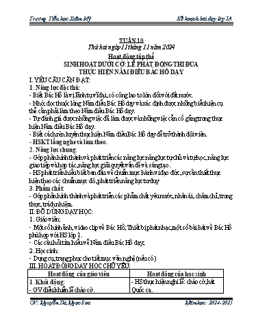 Kế hoạch bài dạy Lớp 1 - Tuần 10 - Năm học 2024-2025 - Nguyễn Thị Ngọc Soa
