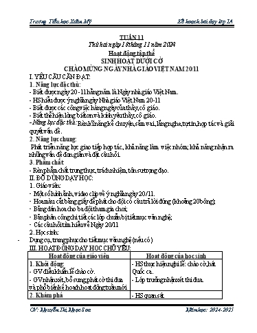 Kế hoạch bài dạy Lớp 1 - Tuần 11 - Năm học 2024-2025 - Nguyễn Thị Ngọc Soa