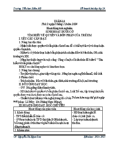 Kế hoạch bài dạy Lớp 1 - Tuần 13 - Năm học 2024-2025 - Nguyễn Thị Ngọc Soa